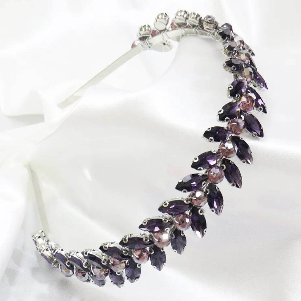 a vintage style purple crystal headband for the races