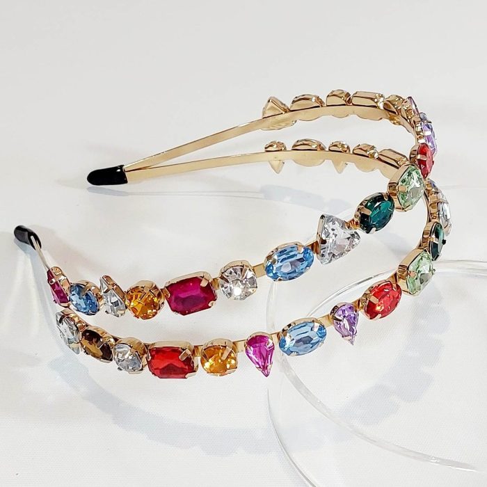 a sparkling crystal multi coloured headband wear to the races from the divalicious candyland collection