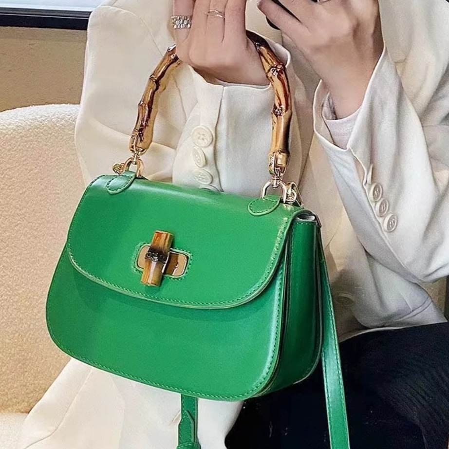 Bamboo Top Handle Bag 'Riley' | Green | Divalicious