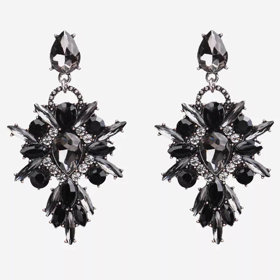Crystal Drop Earrings ‘Palais’ | Black | Divalicious