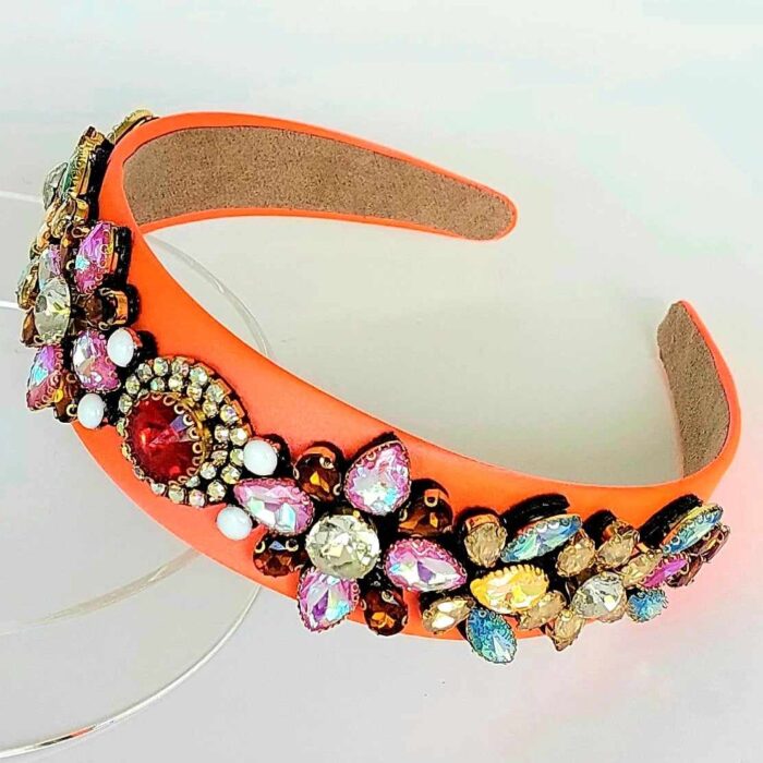 wear jewelled neon orange headband to the races