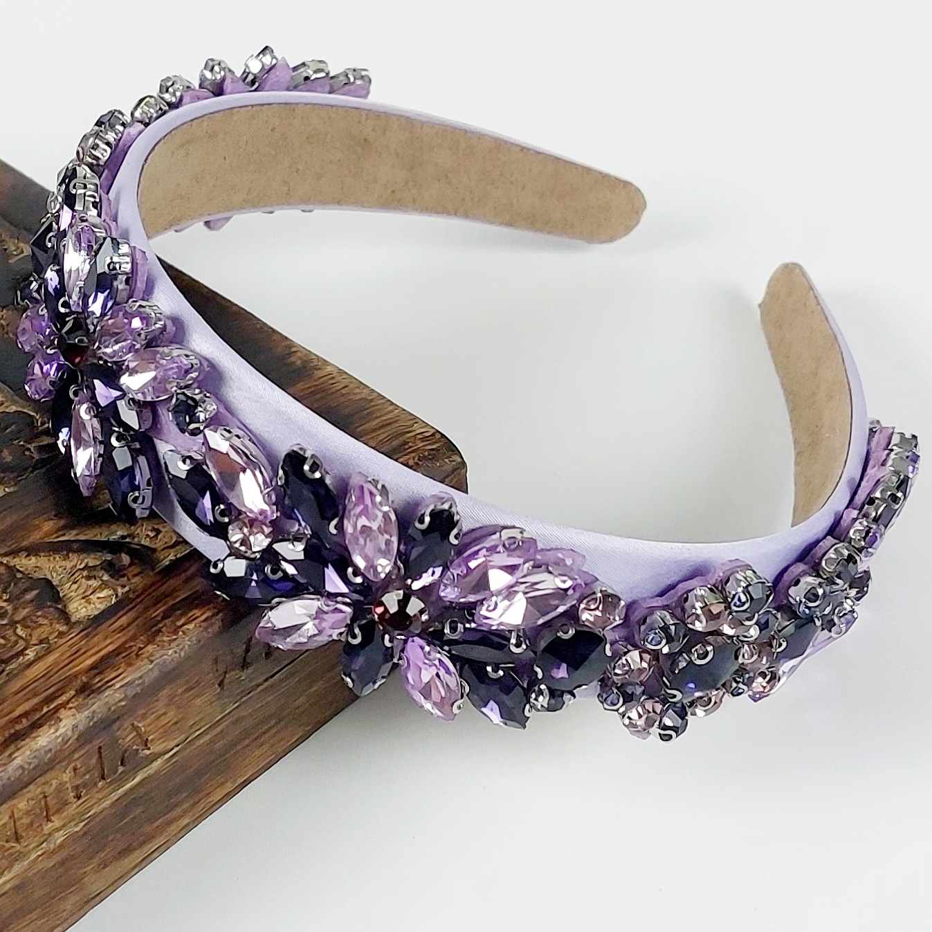 lilac purple crystal jewelled headband for races wedding